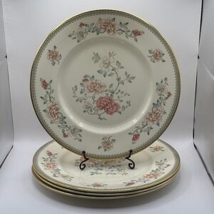 Vintage Minton‎ Jasmine Dinner Plates Set of 4 Fine Bone China Floral Gold Trim